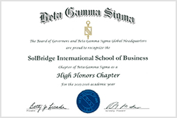 SolBridge Recognized as a High Honors Chapter for Beta Gamma Sigma